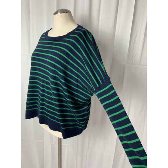 J Crew Women's Oversized Blue Green Striped Long Sleeve Wool Sweater S Preppy - Picture 3 of 7